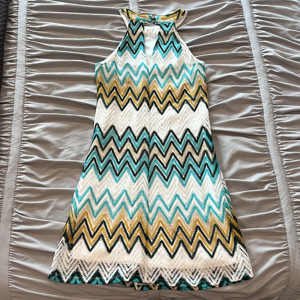 Candie’s Multicolor Chevron Patterned Halter Midi… - image 2